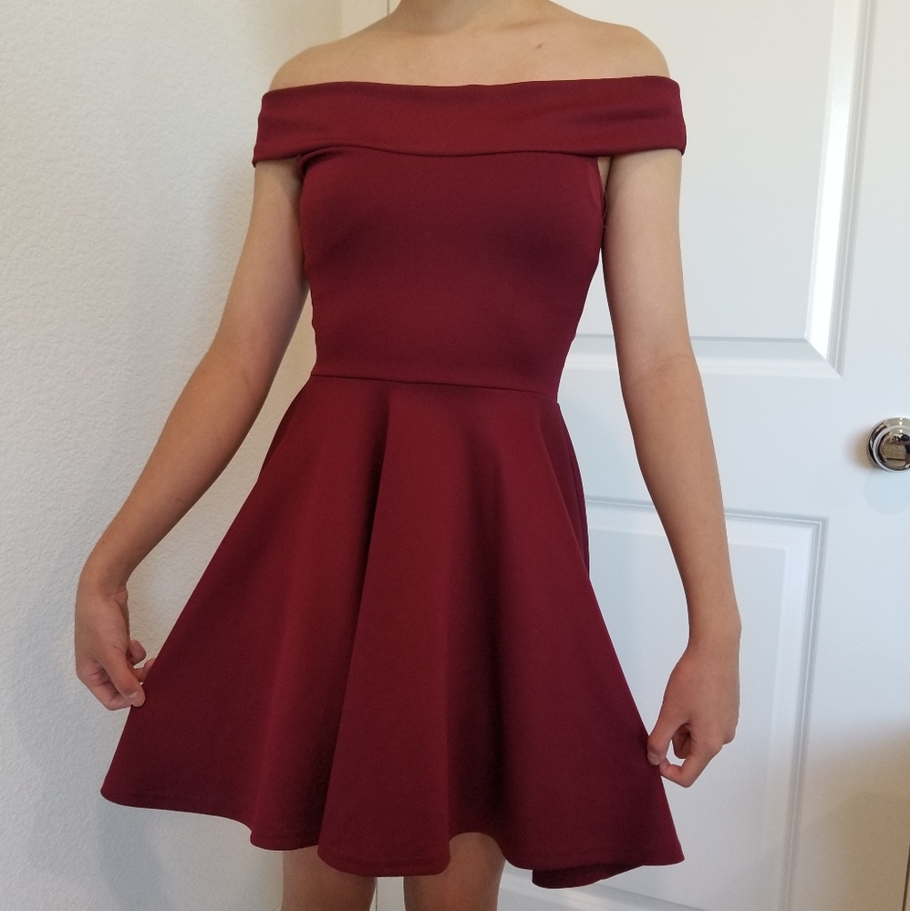 Burgundy Off The Shoulder Dress